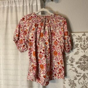 Knox Rose Pink and Orange Floral Blouse
